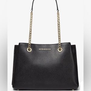 Michael Kors Teagen Black Long Drop Leather Satchel Purse